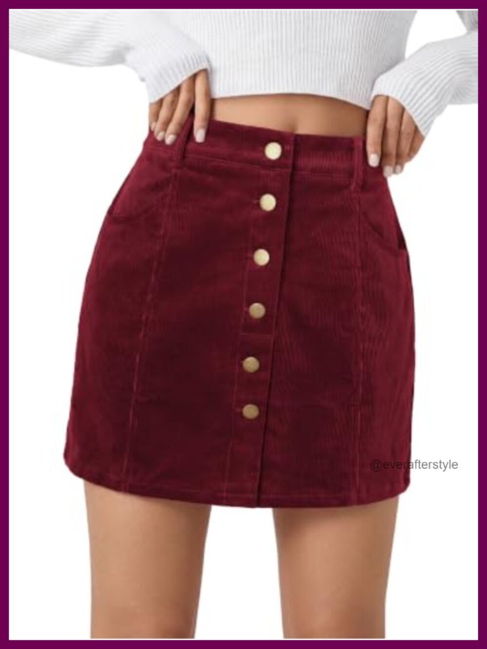 Corduroy Mini Skirt Button Front A-Line High Waisted Stretchy with Pockets